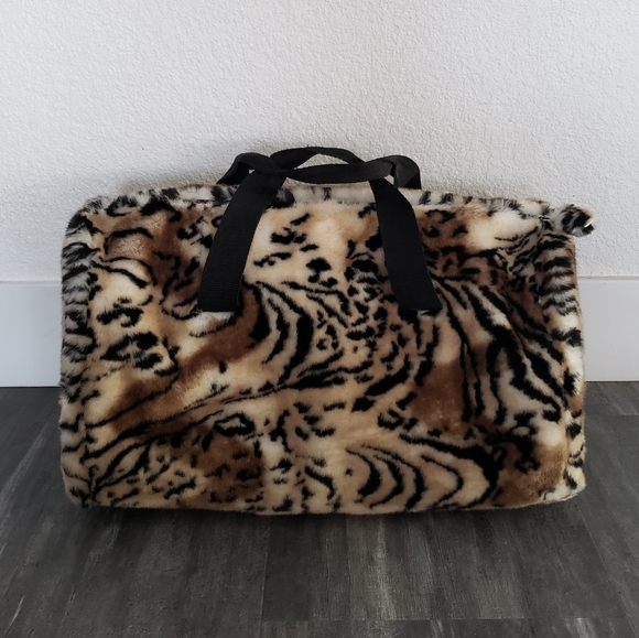 Brown Faith Knight Faux Fur Animal Print Duffle - Picture 1 of 4